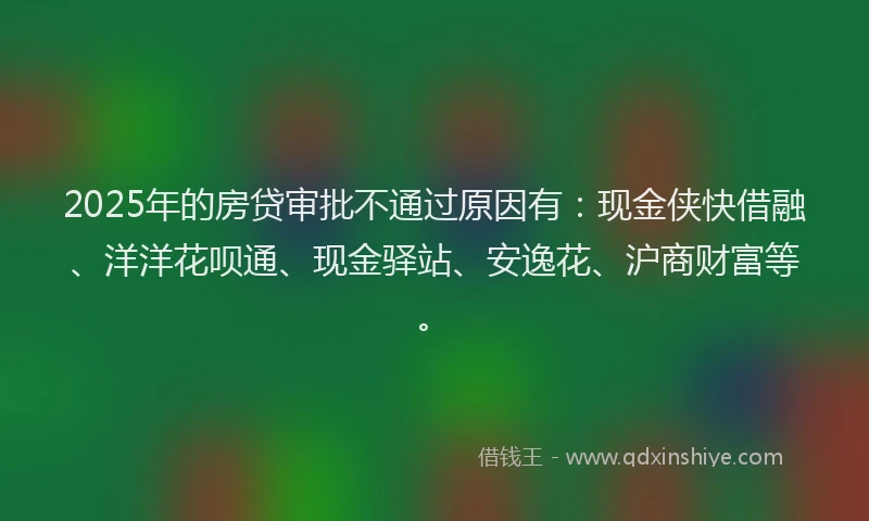 2025年的房贷审批不通过原因有：现金侠快借融、洋洋花呗通、现金驿站、安逸花、沪商财富等。