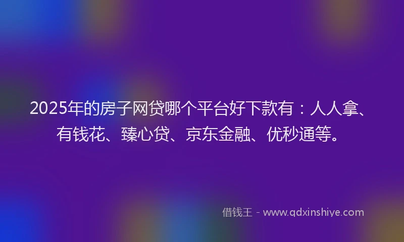 2025年的房子网贷哪个平台好下款有：人人拿、有钱花、臻心贷、京东金融、优秒通等。