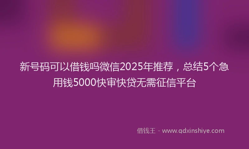 新号码可以借钱吗微信2025年推荐，总结5个急用钱5000快审快贷无需征信平台