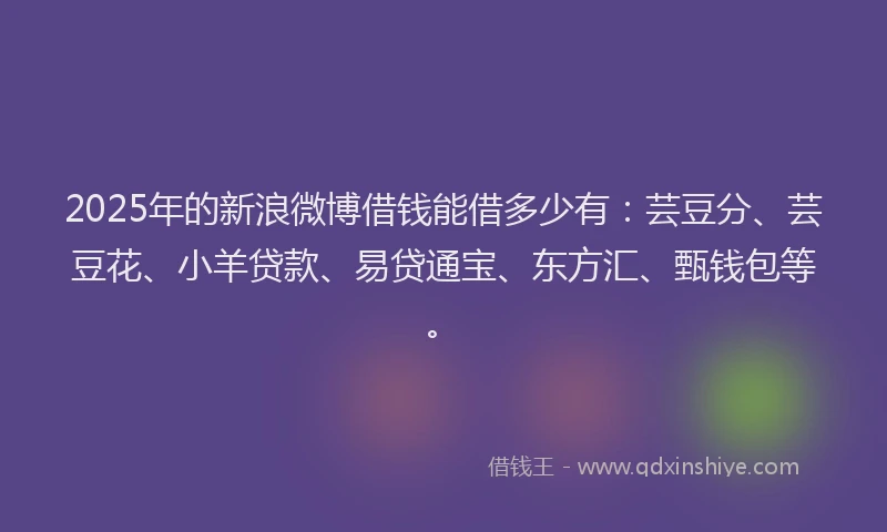 2025年的新浪微博借钱能借多少有：芸豆分、芸豆花、小羊贷款、易贷通宝、东方汇、甄钱包等。