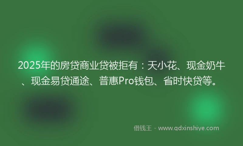 2025年的房贷商业贷被拒有：天小花、现金奶牛、现金易贷通途、普惠Pro钱包、省时快贷等。