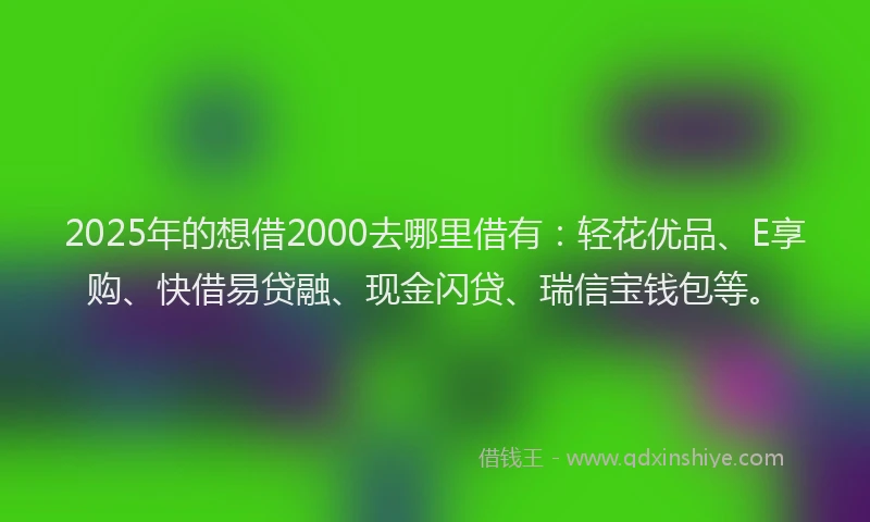 2025年的想借2000去哪里借有：轻花优品、E享购、快借易贷融、现金闪贷、瑞信宝钱包等。