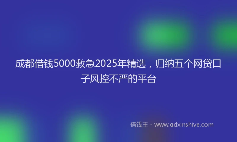 成都借钱5000救急2025年精选，归纳五个网贷口子风控不严的平台