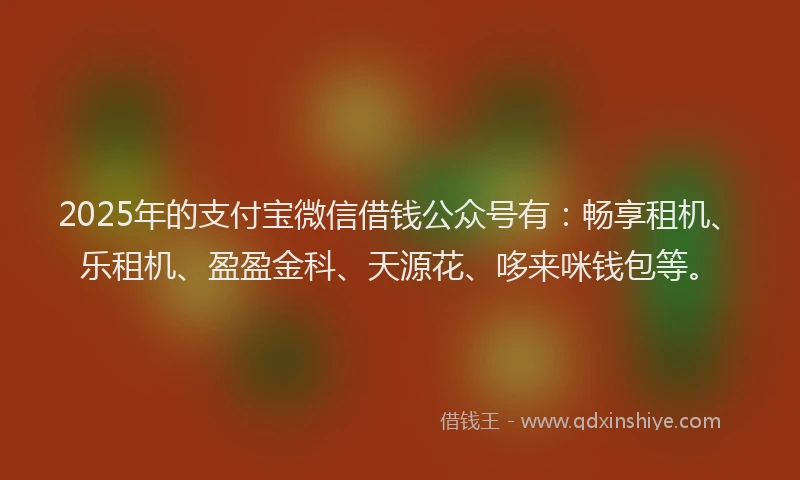 2025年的支付宝微信借钱公众号有：畅享租机、乐租机、盈盈金科、天源花、哆来咪钱包等。