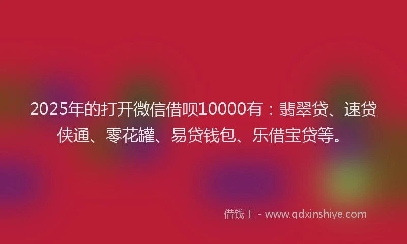 2025年的打开微信借呗10000有：翡翠贷、速贷侠通、零花罐、易贷钱包、乐借宝贷等。