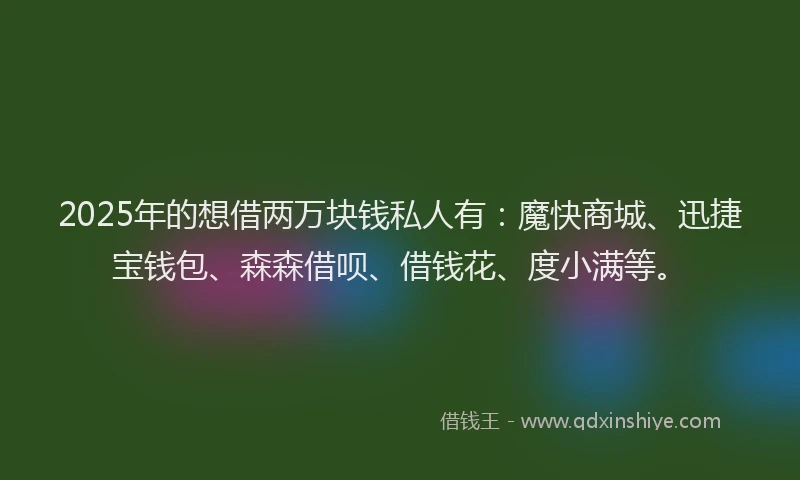 2025年的想借两万块钱私人有：魔快商城、迅捷宝钱包、森森借呗、借钱花、度小满等。