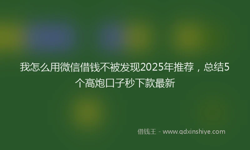 我怎么用微信借钱不被发现2025年推荐，总结5个高炮口子秒下款最新