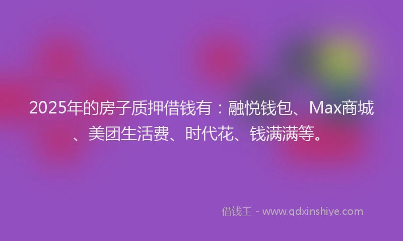 2025年的房子质押借钱有：融悦钱包、Max商城、美团生活费、时代花、钱满满等。