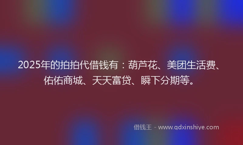2025年的拍拍代借钱有：葫芦花、美团生活费、佑佑商城、天天富贷、瞬下分期等。