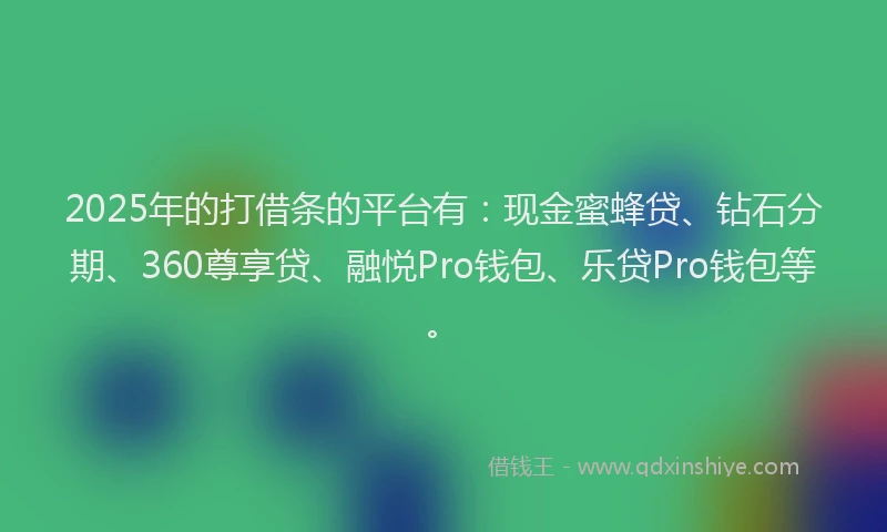2025年的打借条的平台有：现金蜜蜂贷、钻石分期、360尊享贷、融悦Pro钱包、乐贷Pro钱包等。