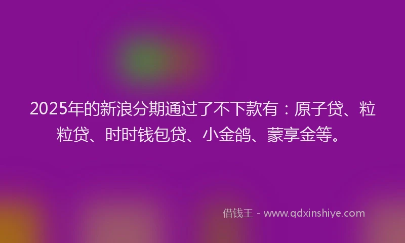 2025年的新浪分期通过了不下款有：原子贷、粒粒贷、时时钱包贷、小金鸽、蒙享金等。