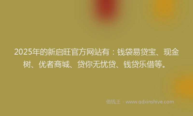 2025年的新启旺官方网站有：钱袋易贷宝、现金树、优者商城、贷你无忧贷、钱贷乐借等。
