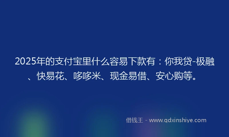 2025年的支付宝里什么容易下款有：你我贷-极融、快易花、哆哆米、现金易借、安心购等。