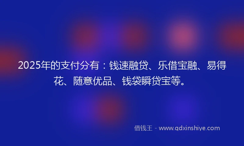 2025年的支付分有：钱速融贷、乐借宝融、易得花、随意优品、钱袋瞬贷宝等。