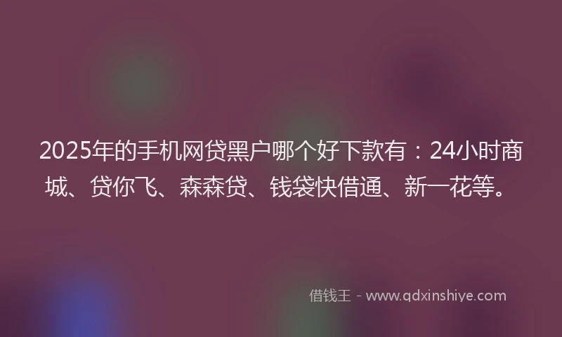 2025年的手机网贷黑户哪个好下款有：24小时商城、贷你飞、森森贷、钱袋快借通、新一花等。