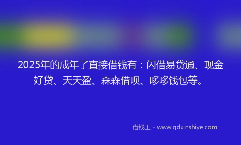 2025年的成年了直接借钱有：闪借易贷通、现金好贷、天天盈、森森借呗、哆哆钱包等。