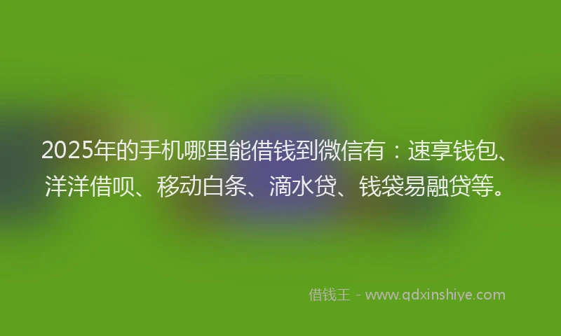 2025年的手机哪里能借钱到微信有：速享钱包、洋洋借呗、移动白条、滴水贷、钱袋易融贷等。
