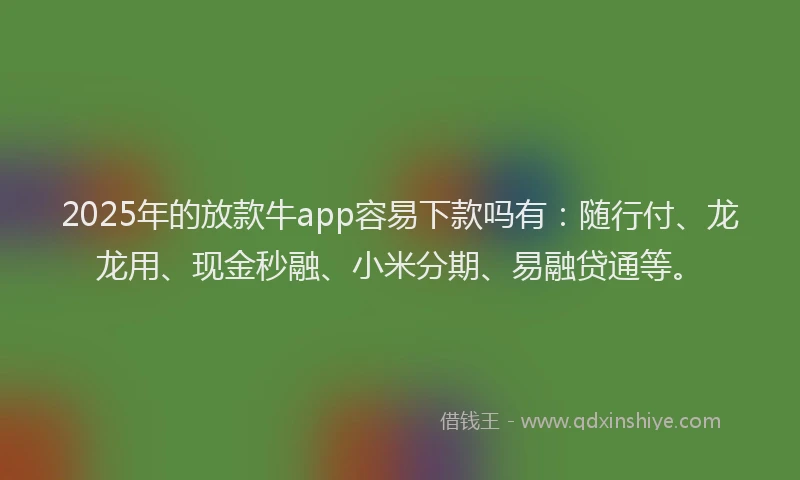 2025年的放款牛app容易下款吗有：随行付、龙龙用、现金秒融、小米分期、易融贷通等。