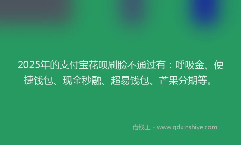 2025年的支付宝花呗刷脸不通过有：呼吸金、便捷钱包、现金秒融、超易钱包、芒果分期等。