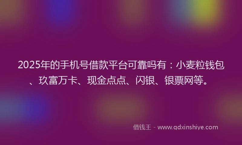 2025年的手机号借款平台可靠吗有：小麦粒钱包、玖富万卡、现金点点、闪银、银票网等。