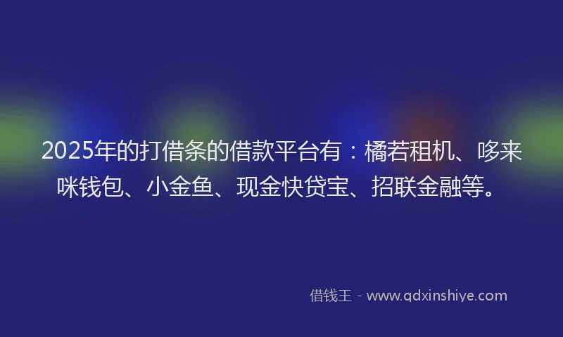 2025年的打借条的借款平台有：橘若租机、哆来咪钱包、小金鱼、现金快贷宝、招联金融等。