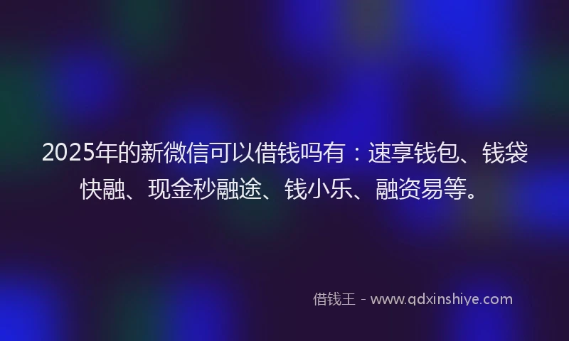 2025年的新微信可以借钱吗有：速享钱包、钱袋快融、现金秒融途、钱小乐、融资易等。