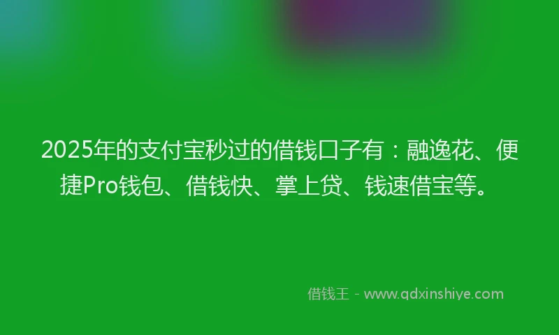 2025年的支付宝秒过的借钱口子有：融逸花、便捷Pro钱包、借钱快、掌上贷、钱速借宝等。