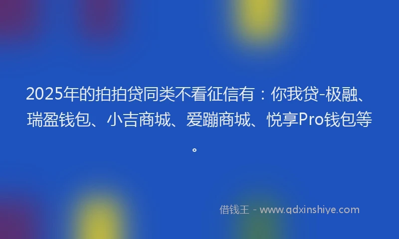 2025年的拍拍贷同类不看征信有：你我贷-极融、瑞盈钱包、小吉商城、爱蹦商城、悦享Pro钱包等。