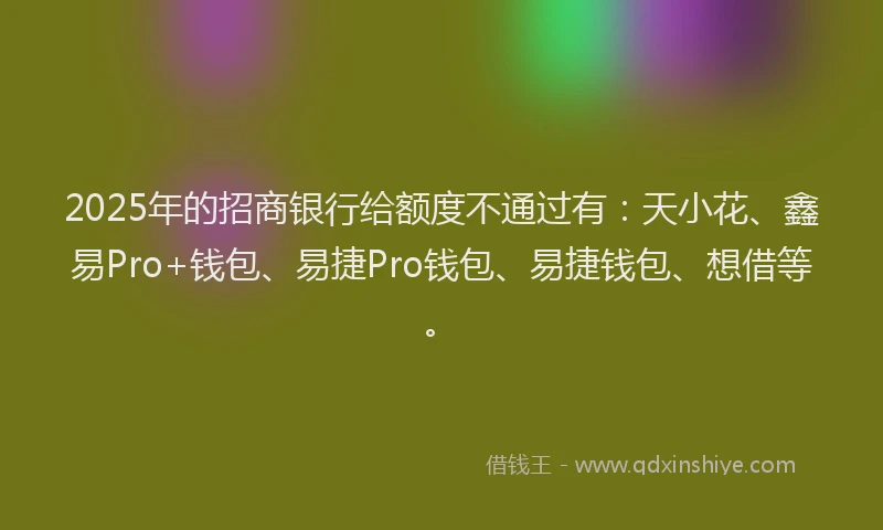 2025年的招商银行给额度不通过有：天小花、鑫易Pro+钱包、易捷Pro钱包、易捷钱包、想借等。