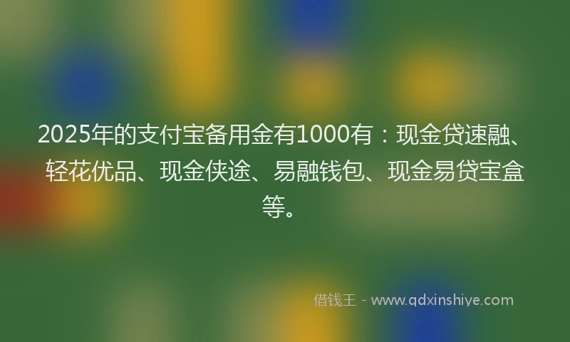 2025年的支付宝备用金有1000有：现金贷速融、轻花优品、现金侠途、易融钱包、现金易贷宝盒等。