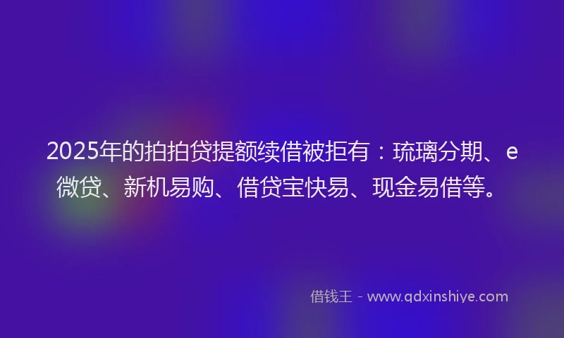 2025年的拍拍贷提额续借被拒有：琉璃分期、e微贷、新机易购、借贷宝快易、现金易借等。