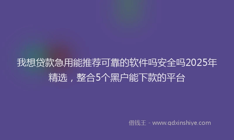我想贷款急用能推荐可靠的软件吗安全吗2025年精选，整合5个黑户能下款的平台