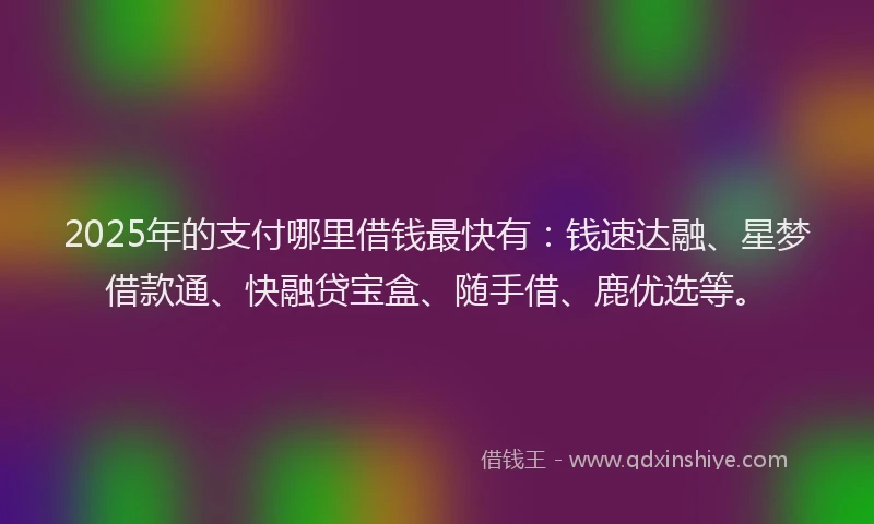 2025年的支付哪里借钱最快有：钱速达融、星梦借款通、快融贷宝盒、随手借、鹿优选等。