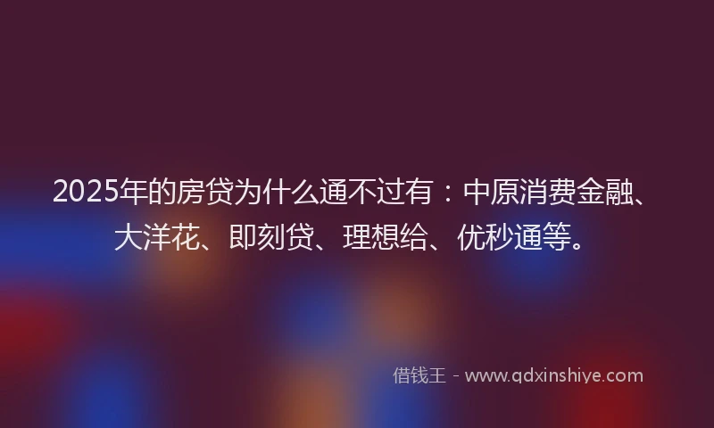 2025年的房贷为什么通不过有：中原消费金融、大洋花、即刻贷、理想给、优秒通等。