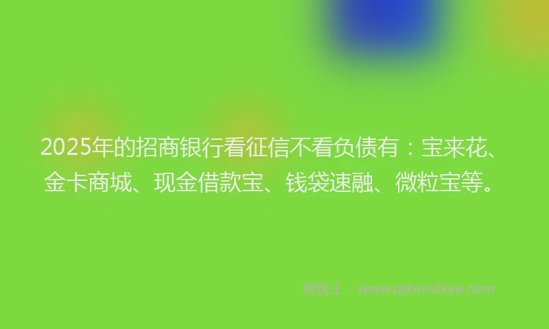 2025年的招商银行看征信不看负债有：宝来花、金卡商城、现金借款宝、钱袋速融、微粒宝等。