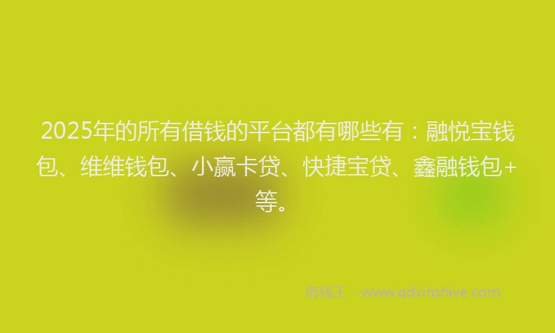 2025年的所有借钱的平台都有哪些有：融悦宝钱包、维维钱包、小赢卡贷、快捷宝贷、鑫融钱包+等。