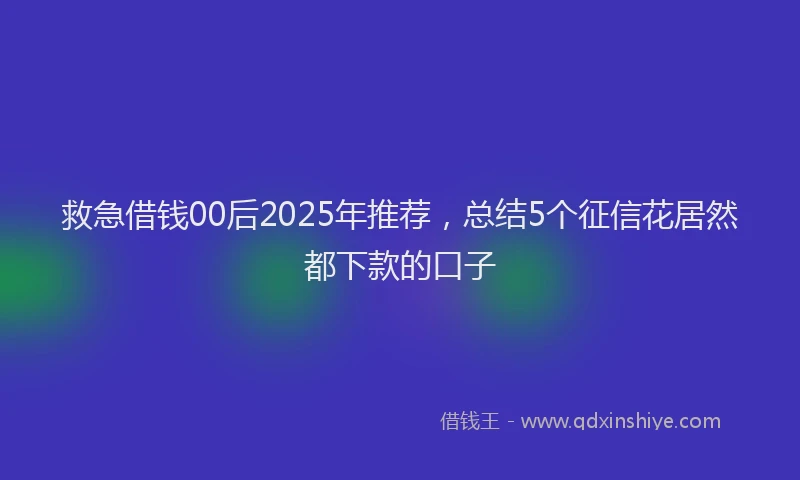 救急借钱00后2025年推荐，总结5个征信花居然都下款的口子