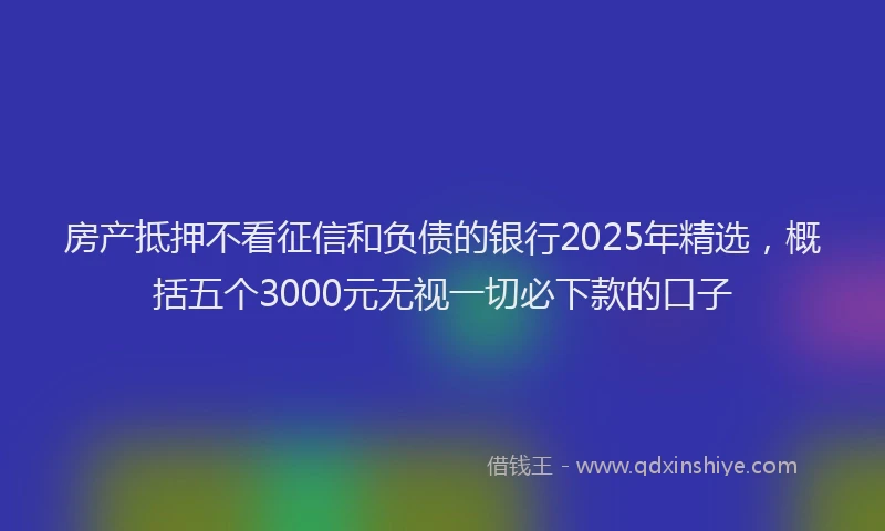房产抵押不看征信和负债的银行2025年精选，概括五个3000元无视一切必下款的口子
