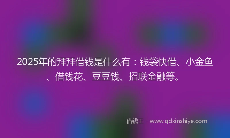 2025年的拜拜借钱是什么有：钱袋快借、小金鱼、借钱花、豆豆钱、招联金融等。
