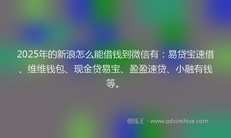 2025年的新浪怎么能借钱到微信有：易贷宝速借、维维钱包、现金贷易宝、盈盈速贷、小融有钱等。