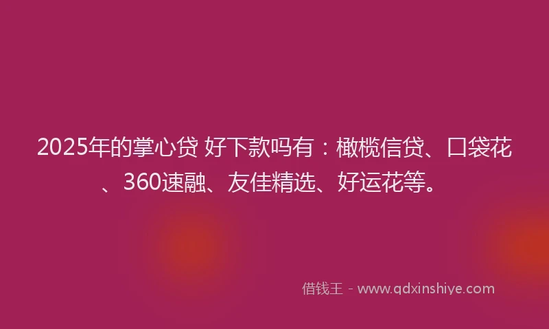 2025年的掌心贷 好下款吗有：橄榄信贷、口袋花、360速融、友佳精选、好运花等。
