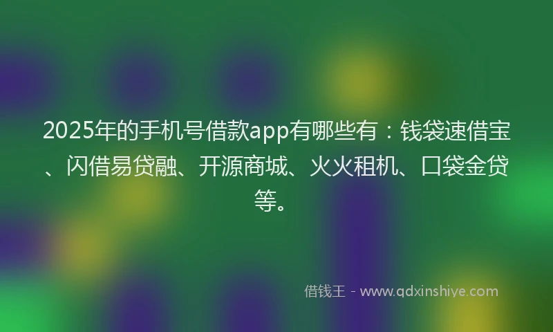 2025年的手机号借款app有哪些有：钱袋速借宝、闪借易贷融、开源商城、火火租机、口袋金贷等。