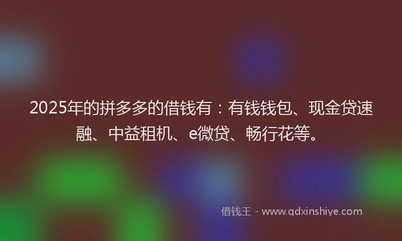 2025年的拼多多的借钱有：有钱钱包、现金贷速融、中益租机、e微贷、畅行花等。