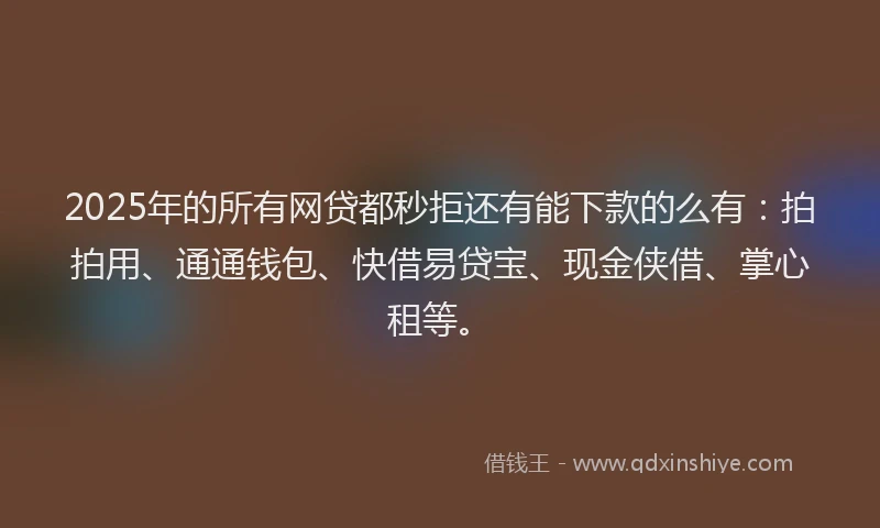 2025年的所有网贷都秒拒还有能下款的么有：拍拍用、通通钱包、快借易贷宝、现金侠借、掌心租等。