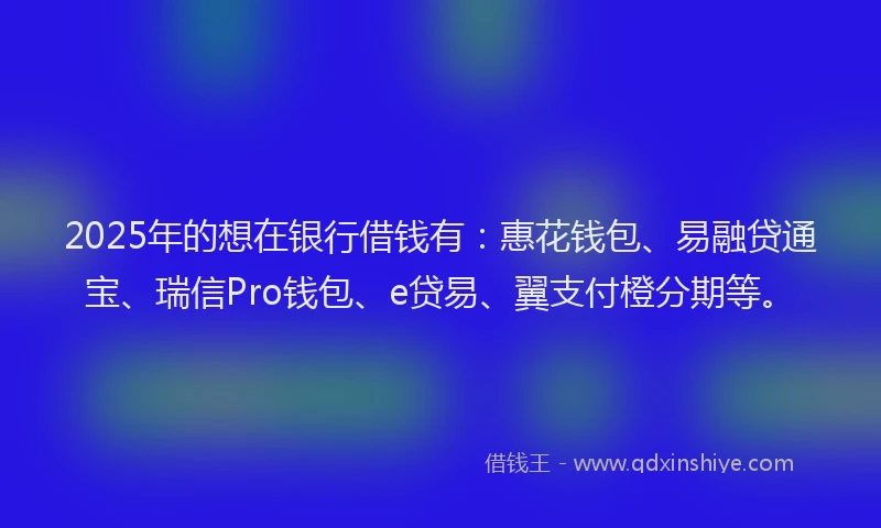 2025年的想在银行借钱有：惠花钱包、易融贷通宝、瑞信Pro钱包、e贷易、翼支付橙分期等。