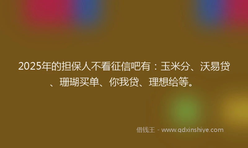 2025年的担保人不看征信吧有：玉米分、沃易贷、珊瑚买单、你我贷、理想给等。
