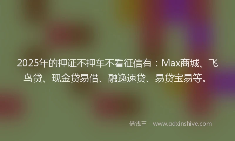 2025年的押证不押车不看征信有：Max商城、飞鸟贷、现金贷易借、融逸速贷、易贷宝易等。