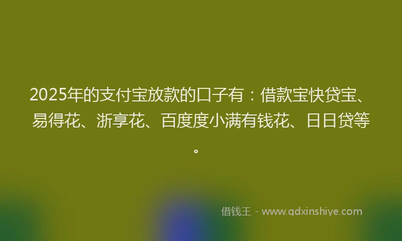 2025年的支付宝放款的口子有：借款宝快贷宝、易得花、浙享花、百度度小满有钱花、日日贷等。