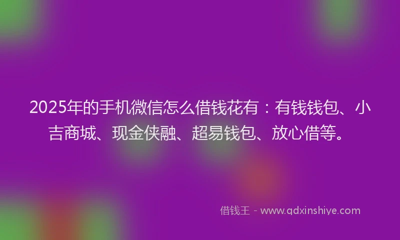 2025年的手机微信怎么借钱花有：有钱钱包、小吉商城、现金侠融、超易钱包、放心借等。