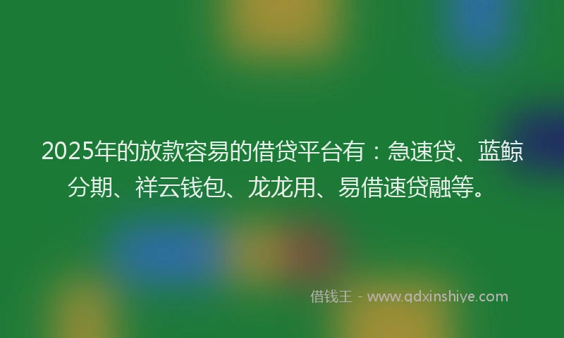 2025年的放款容易的借贷平台有：急速贷、蓝鲸分期、祥云钱包、龙龙用、易借速贷融等。